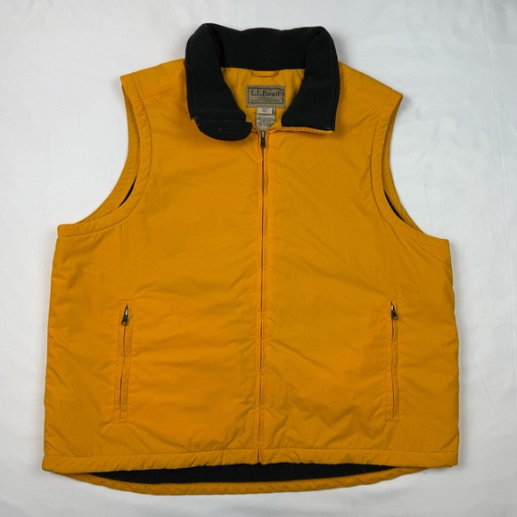 LL Bean Mens Fleece Lined Vest XL Yellow/Black Full Zip Nylon B7 - Picture 1 of 7